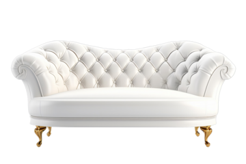 White clean couch in vintage style isolated on transparent background, front view 