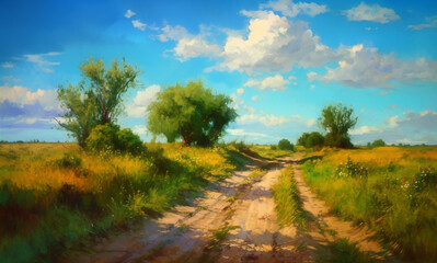 landscape with road and blue sky