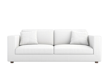 White clean couch in modern style isolated on transparent background, front view.