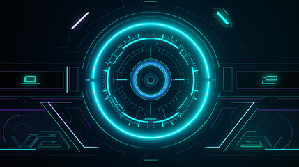 Explore a cutting-edge sci-fi interface through a neon HUD screen, featuring dynamic geometric designs..