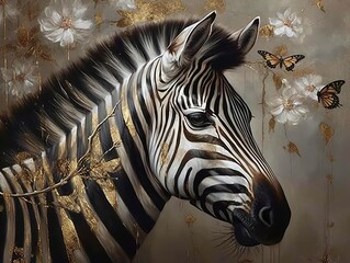 Zebra fine art with flowers artwork africa generatieve ai