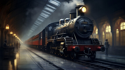 From the nostalgic railway station, a steam-powered locomotive begins its trip..