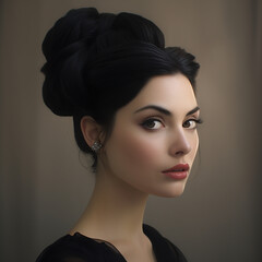 Fashion model girl portrait with elegant hairstyle bun. Creative Hairstyle