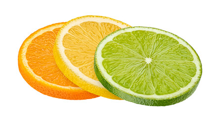 Citrus mix, orange, lime and lemon slices isolated on white background