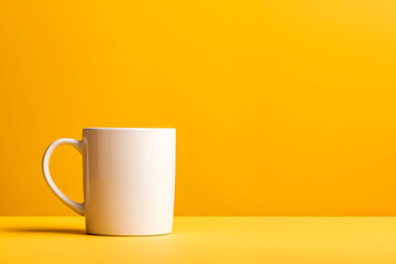 A white cup on a yellow background. Minimalism.