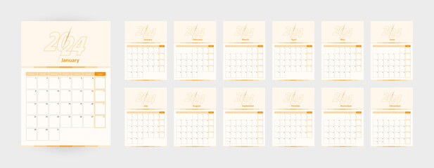 Modern vector vertical calendar for the year 2024, planner in English.