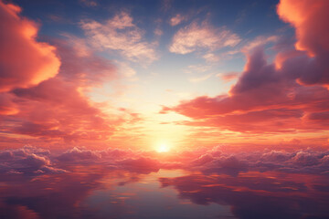 Naklejka na ściany i meble Sunset Sunrise Sky with Colorful Clouds Graphic Resource, Generative AI