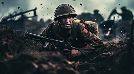 Fotobehang Soldier on the battlefield in world war © Sasint