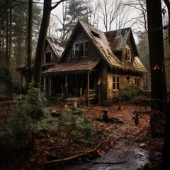 Haunted house in the woods AI Generated pictures