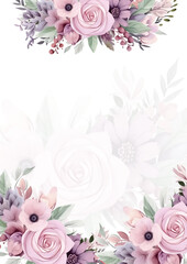 Pink and purple violet modern background invitation template with floral and flower