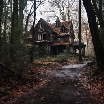 Haunted house in the woods AI Generated pictures
