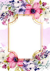 Pink and purple violet modern background watercolor invitation with floral and flower
