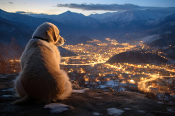 Dog's Tranquil Evening with a City View