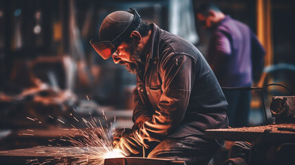 Workers operates at the metallurgical plant.
