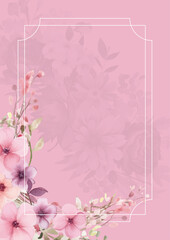 Pink and purple violet modern background invitation template with floral and flower