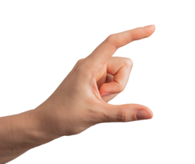 Hand, fingers showing, measuring something, isolated on white