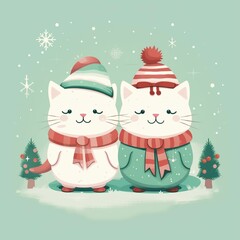 Cute kawaii cats in winter hats. Vector illustration.