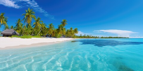 Fototapeta na wymiar tropical island with white sandy beach and sea. Generative AI