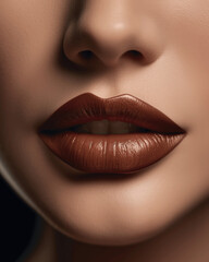 Closeup shot of a beautiful woman's face and colorful lips isolated on a dark background