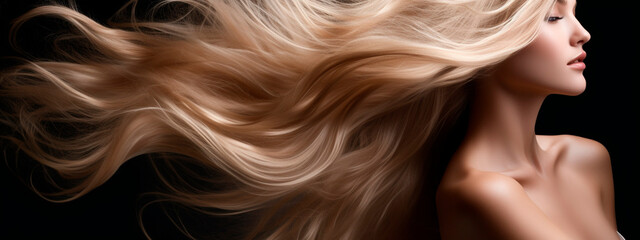 Long beautiful silky female hair. Generative AI. - obrazy, fototapety, plakaty