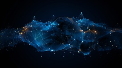 Fototapeta premium Futuristic 3D linear polygonal background in dark blue color.