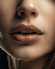 Closeup shot of a beautiful woman's face and colorful lips isolated on a dark background
