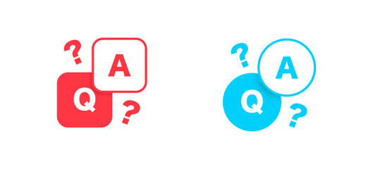 Question and answer flat icon in square and round bubble. Isolated vector illustration