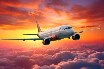 Fototapeta na wymiar Majestic Airborne: Plane Amidst Sunset Clouds