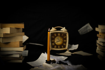 A candle focused with black background