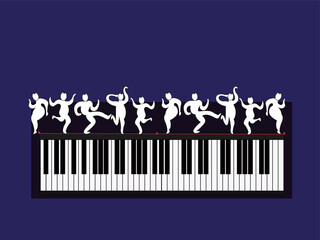 Vector illustrations for music events, jazz concerts and other design. Jazz illustration in doodle style. Illustration of a piano and dancing characters