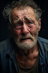 Obraz premium old grandfather is sad and crying. Generative AI.
