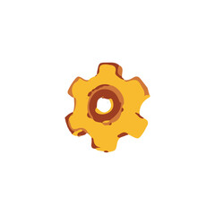 Rusty gear icon. Simple style rust remover poster background symbol. Rusty gear brand logo design element. Rusty gear t-shirt printing. Vector for sticker.