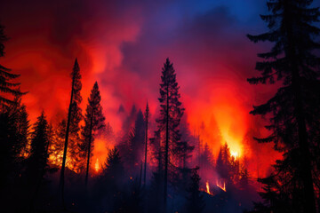 Fototapeta premium Colorful Catastrophe: Flames Dance in the Forest