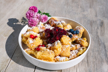 a austrian speciality is the homemade kaiserschmarrn with sultana, powder sugar and cranberry...