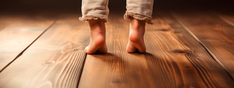 The child feet are on the floor. Generative AI.