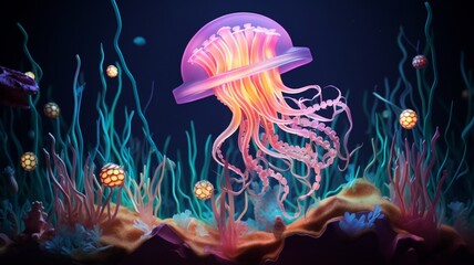 Jellyfish paper quilling night ancient high resolu Ai generated art