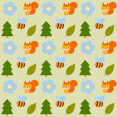 seamless pattern with squirrel, bee