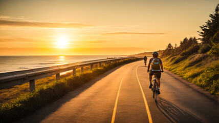 Riding bike on sunset 