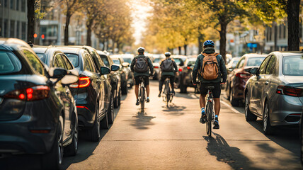 bike traffic in the city - obrazy, fototapety, plakaty