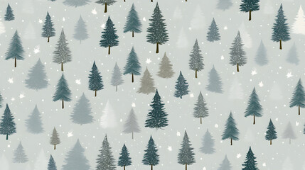 Fototapeta premium Seamless Tile, Forest in Winter, Christmas Holiday Gift Wrap, Wrapping Paper, Repeating Pattern - Generative AI