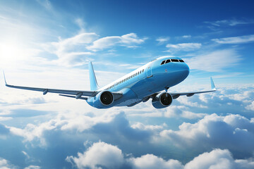 Naklejka na ściany i meble Airplane flying in the blue sky. Travel concept