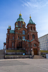 Fototapeta na wymiar Orthodox Uspenski Cathedral in Helsinki city at dawn without people