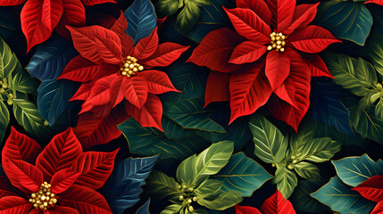 Seamless Tile, Poinsettia Flowers Christmas Holiday Gift Wrap, Wrapping Paper, Repeating Pattern - Generative AI