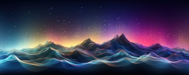 a rainbow colored background with lights that reflect above the mountains