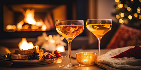 Drink at the fireplace during Christmas time