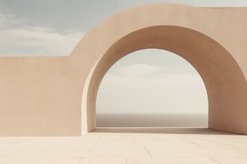 3d rendering of minimal beige sandstone arch. Architecture abstract background. - obrazy, fototapety, plakaty