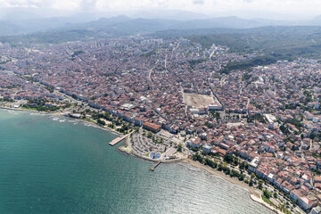 Fototapeta premium Drone View of Boztepe and Ordu City Center. Altinordu, Ordu, Turkey.