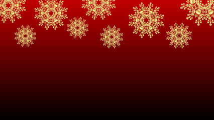 Golden snowflake on luxury red black color gradient background. Happy New Year. Merry Christmas card. Gold design for template, layout, web page, banner, flyer. Celebration poster. Xmas celebration.