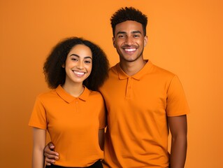 Happy Smiling Mixed Couple Portrait. Isolated on a plain background. Generative AI.