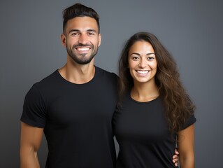 Happy Smiling Couple Portrait. Isolated on a plain background. Generative AI.